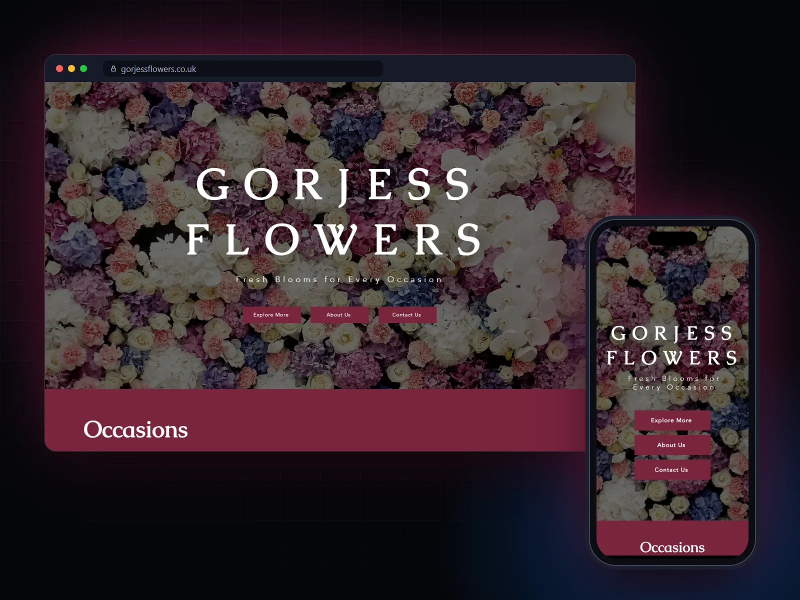 Gorjess Flowers website on desktop and phone