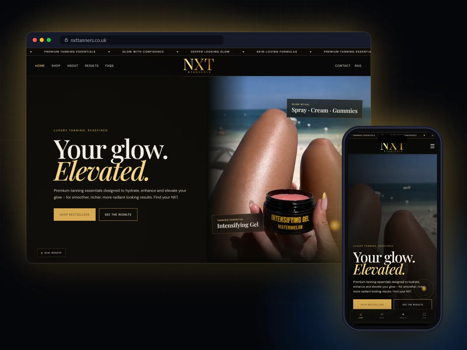 NXT Tanners website on desktop and phone